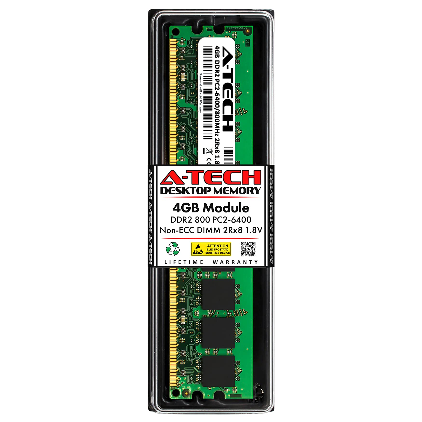 A-Tech 4GB DDR2 800MHz UDIMM PC2-6400 CL6 2Rx8 1.8V DIMM Non-ECC